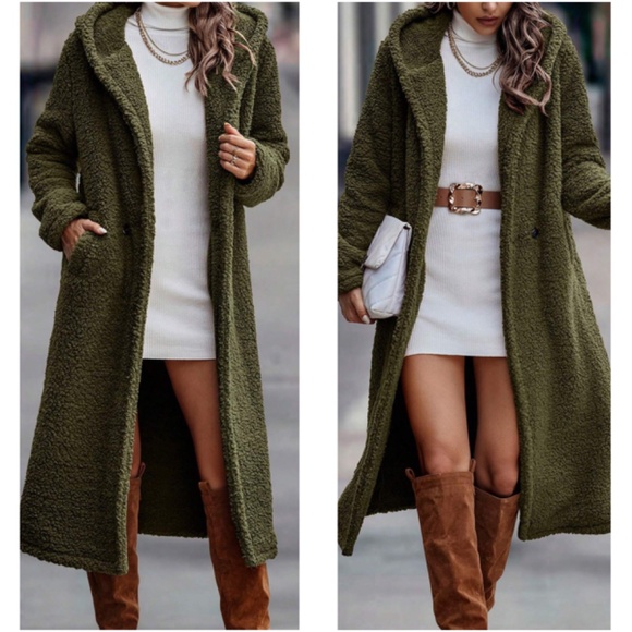 Cozy Teddy Button Hoodie Oversized Long Jacket Coat - Picture 1 of 9